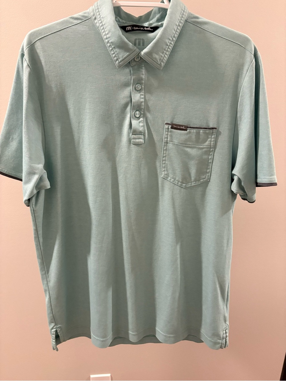 Travis Mathew Men's Polo in Light Aqua with Chest Pocket